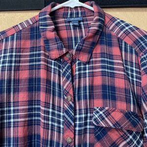 J. Jill Denim Women's Plaid Button Up Shirt Maroon And Blue M‎